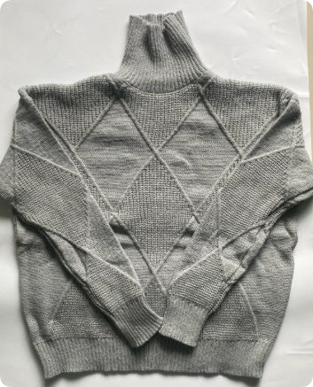 Pull Col Roulé à Motif Losange Texturé