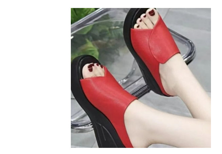 Sandales Compensées en Cuir Souple Véritable