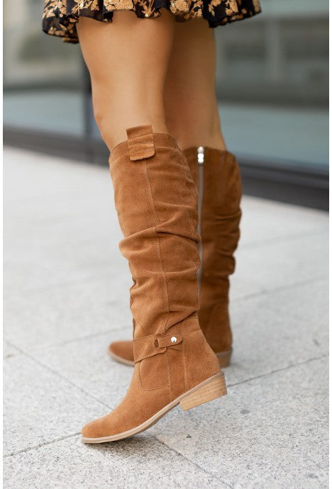 Bottes Hautes en Daim avec Fermeture Éclair