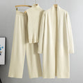 Ensemble Tricot 3 Pièces Gilet, Cardigan Long & Pantalon Wide-Leg